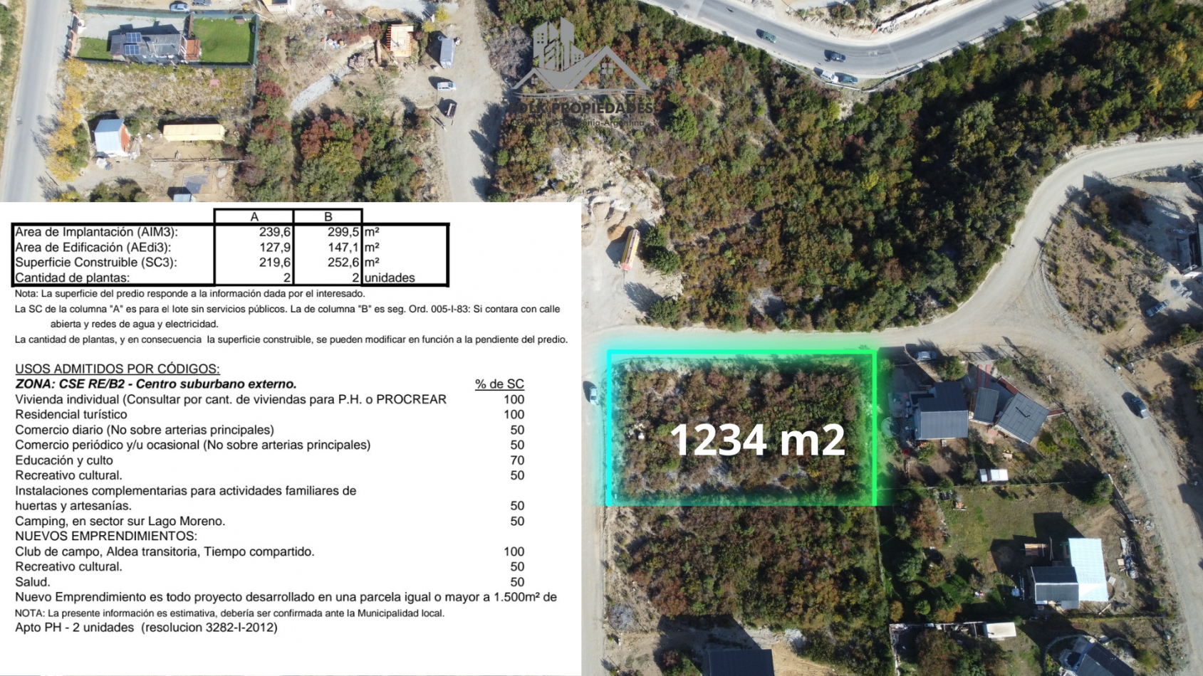 Lote en esquina Apto Ph de 1234m2 en Lomas del Cauquen Bariloche.