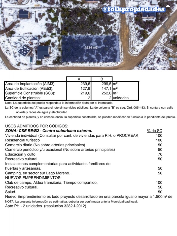 Lote en esquina Apto Ph de 1234m2 en Lomas del Cauquen Bariloche.